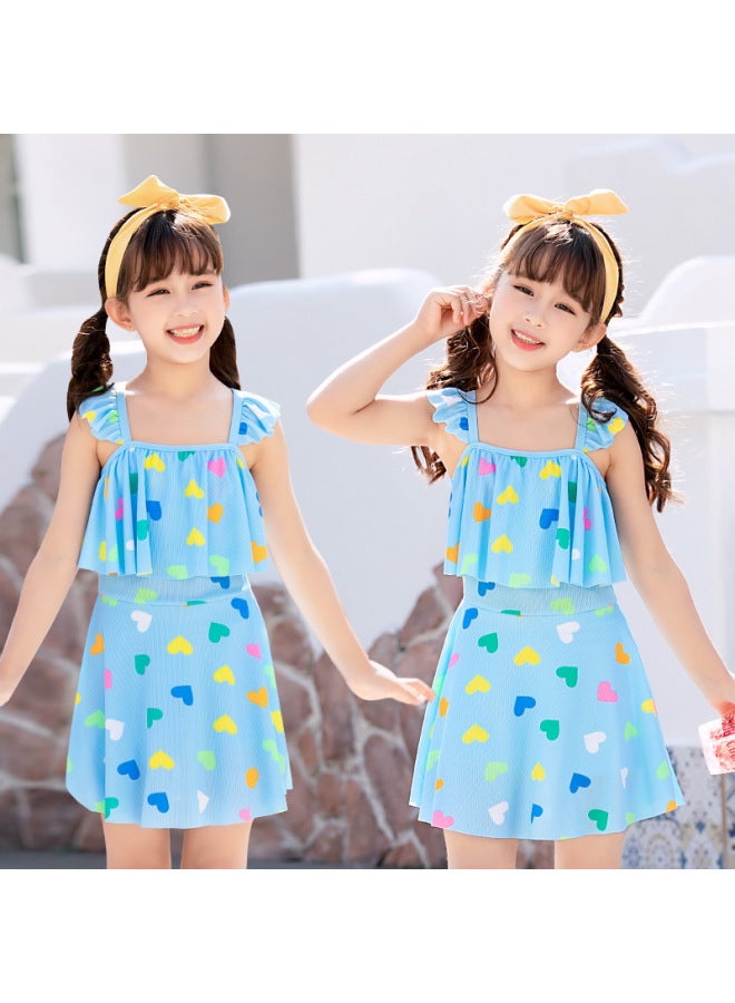 Loquat Small And Medium-sized Children's Swimwear Girl Children's Baby Cute Foreign Style One-piece Swimwear For Girls 3-7 Years Old One-piece Swimwear-Color:Lake Blue- - Image 1