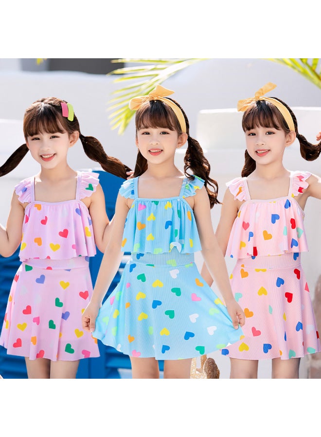 Loquat Small And Medium-sized Children's Swimwear Girl Children's Baby Cute Foreign Style One-piece Swimwear For Girls 3-7 Years Old One-piece Swimwear-Color:Lake Blue- - Image 2