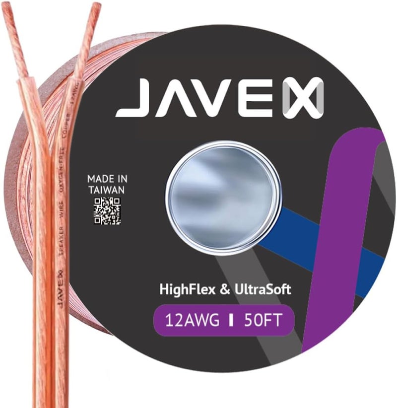 JAVEX 12-Gauge AWG Speaker Wire - 50FT Oxygen-Free Copper Cable for Hi-Fi Systems - Image 1