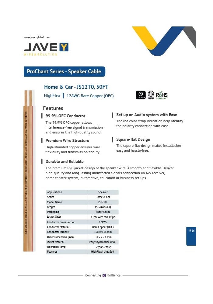 JAVEX 12-Gauge AWG Speaker Wire - 50FT Oxygen-Free Copper Cable for Hi-Fi Systems - Image 5