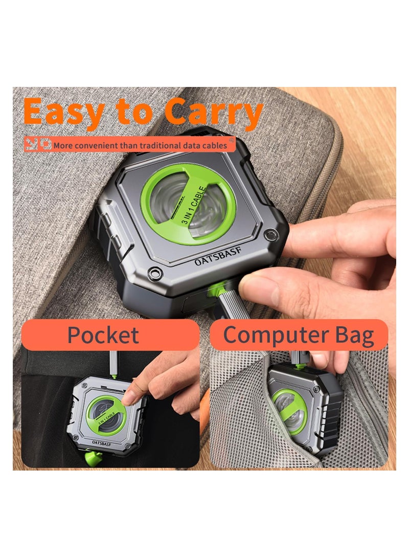 Excefore Upgraded Multi Charging Cable, 3 in 1 Retractable USB Charging Cable with Type C, Micro USB, Phone Port, Mech Style Multiple Fast Charger Cord for Phone 15 14 13 12 11 XS XR(4ft/Green) - Image 3