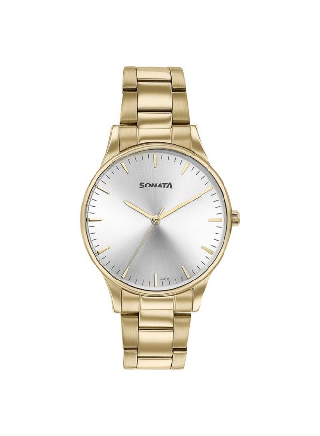 Sonata 77144YM02 Men's Watch – Silver Dial, Golden Stainless Steel Strap, Quartz Movement, 3 ATM Water Resistant - Image 1