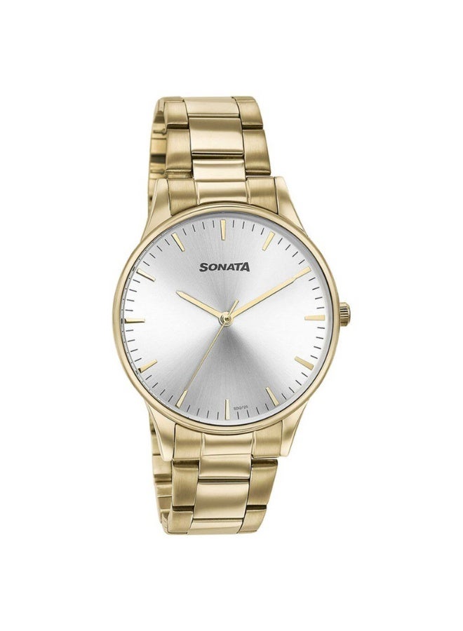 Sonata 77144YM02 Men's Watch – Silver Dial, Golden Stainless Steel Strap, Quartz Movement, 3 ATM Water Resistant - Image 2