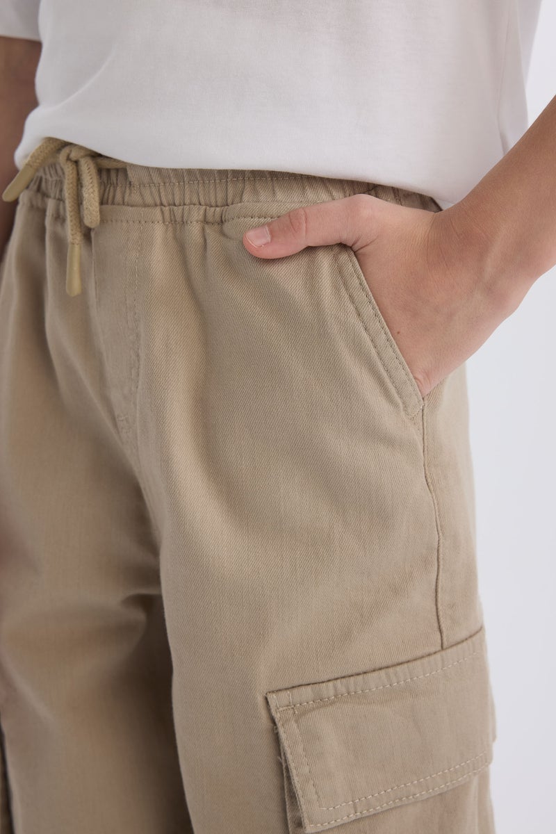 DeFacto Beige Boy Boy Waist Tied Elastic Leg Jogger Cargo Pants Casual - Image 5