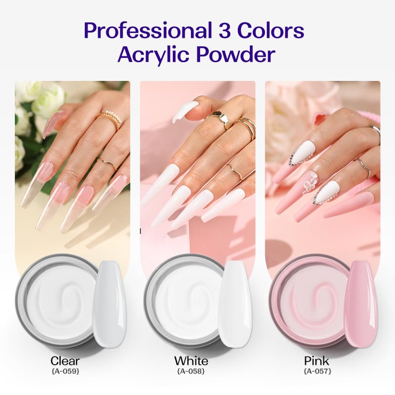 VANSISOS Acrylic Nail Kit for Beginners: Clear White Pink Powder and Liquid Set Professional Nails Kit Acrylic Set with Brushes for Home DIY - Image 3