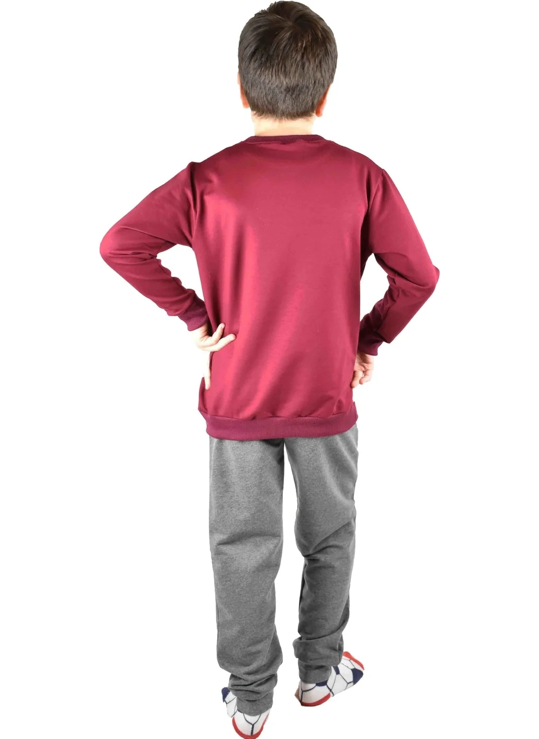 بلونس Men's Waiter Printed Claret Red Cotton Tracksuit Set