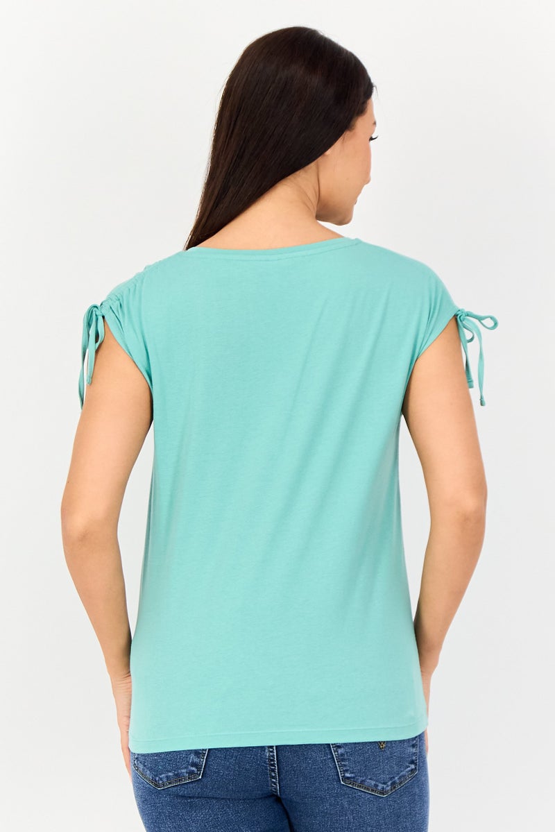 VERO MODA I Scenery by Vero Moda Women Crew Neck Cap Sleeve Graphic Print Top, Mint Green - Image 4