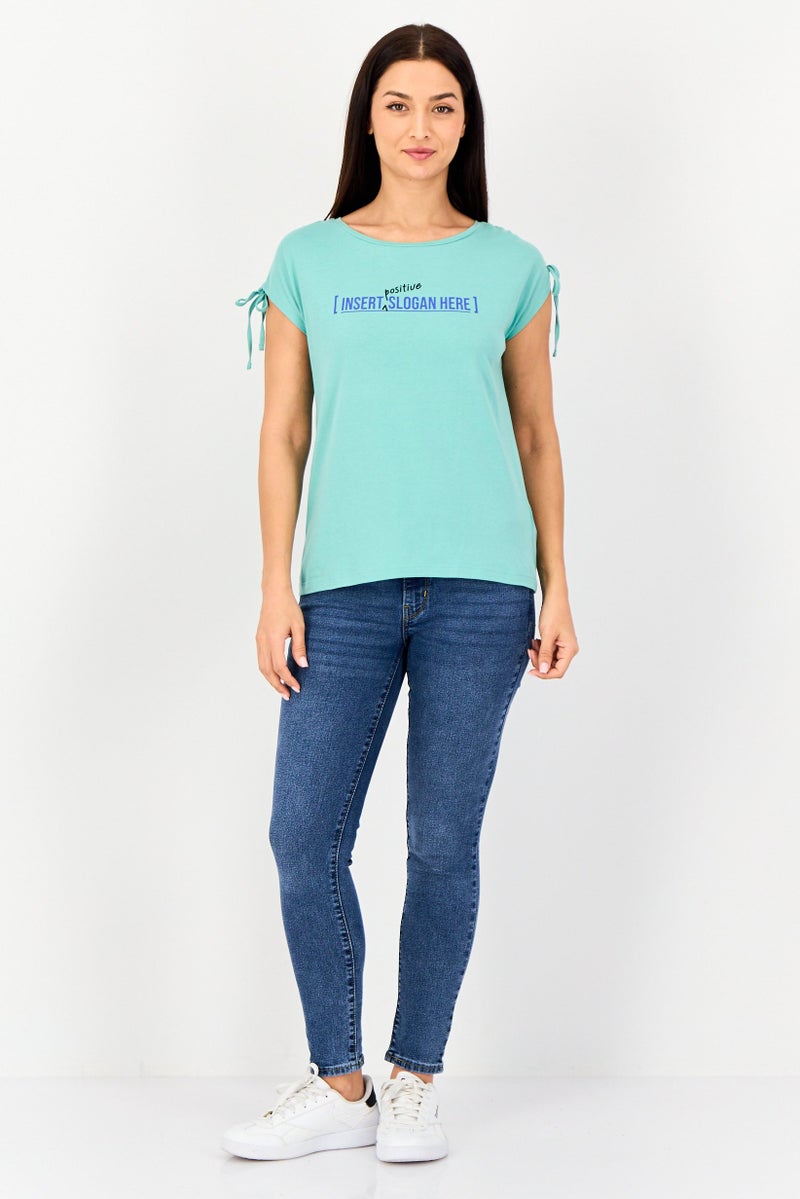 VERO MODA I Scenery by Vero Moda Women Crew Neck Cap Sleeve Graphic Print Top, Mint Green - Image 3