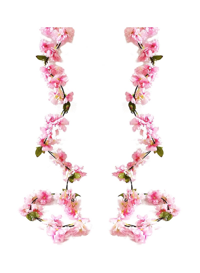Luckam 2 Pack 5.9FT Artificial Cherry Blossom Garland Hanging Vine Fake Silk Floral Garland with Green Leaves for Home Garden Fence Wedding Party Craft Art Decoration - Image 1
