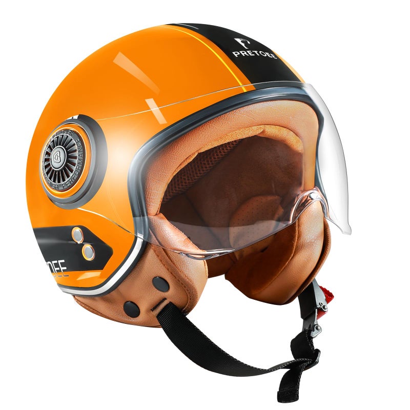 Open Face Motorcycle Helmet with Visor Adults Retro Moped Helmets for Men Women Vintage Half Face Motorcycle Helmet for Scooter Chopper Cruiser DOT Approved