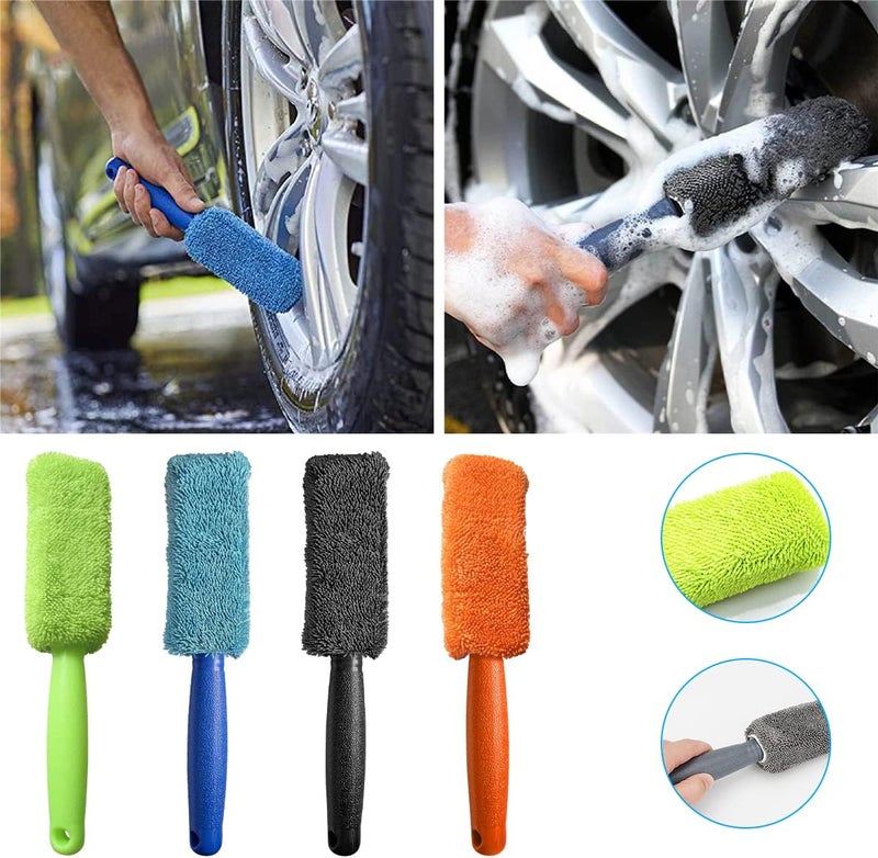 JNNJ 2 Pcs Wheel Brush, Soft Microfiber Metal Free Rim and Wheel Brushes Kit, Easy Reach Tire Detailing Washing Tool, Professional Grade Scratch Free Wheel Cleaning Set for Cars Motorcycles(Orange) - Image 5