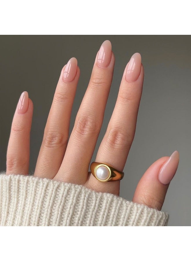 THEMIDI. Press On Nails Almond Shape Nude Pink Glossy Natural Look Artificial Nails Set Full Cover Fake Nails Reusable Stick On Nails Acrylic Nails Kit Soft Gel Nails Elegant Minimalist Nails for Women Daily Wear Office Wedding Party Fashion Nails Salon Style Long Lasting Nails with Nail File & Jelly Glue - Image 1
