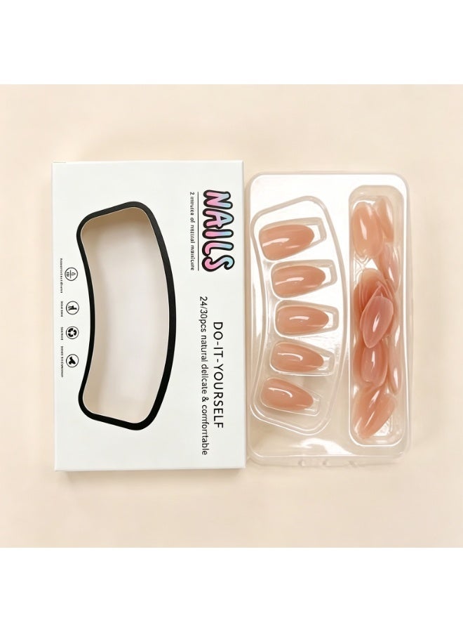 THEMIDI. Press On Nails Almond Shape Nude Pink Glossy Natural Look Artificial Nails Set Full Cover Fake Nails Reusable Stick On Nails Acrylic Nails Kit Soft Gel Nails Elegant Minimalist Nails for Women Daily Wear Office Wedding Party Fashion Nails Salon Style Long Lasting Nails with Nail File & Jelly Glue - Image 4