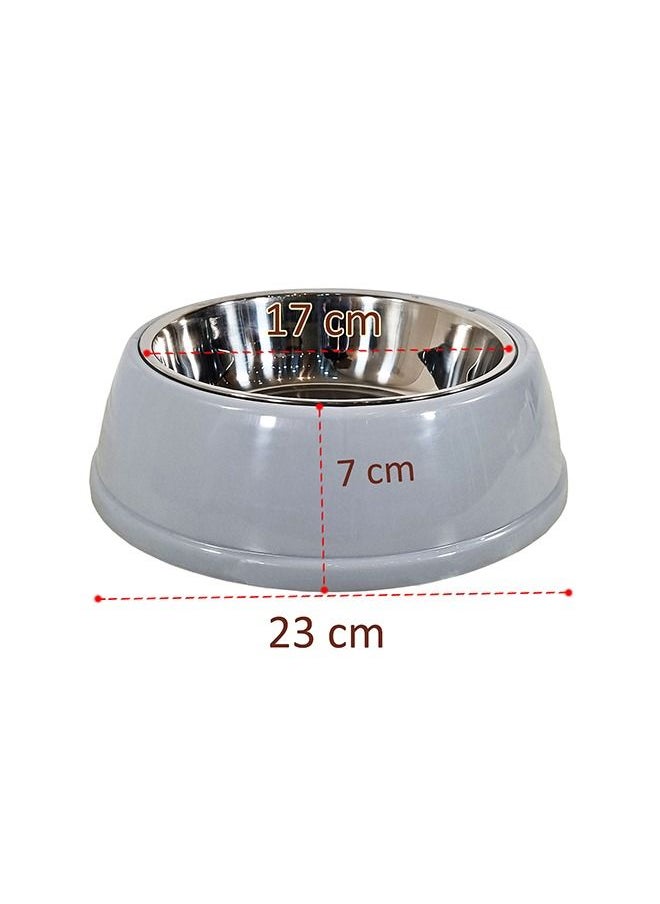 MAJIBAO - Dog Food & Water Feeder in Stainless Steel Bowl, Normal Size Bowl, Hard Plastic Casing or Bowls Holder, Simple Round Design Casing, Grey Color, Bowl Diameter 17 Cm - Image 1