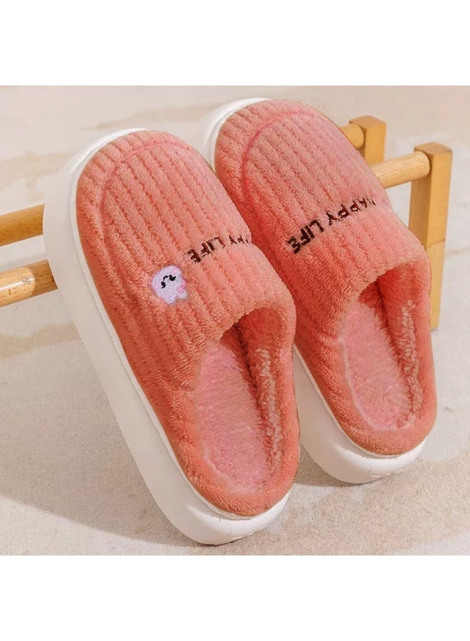 Korean-style thick-soled cotton slippers for autumn and winter, suitable for home and indoor use, providing anti-slip and warm protection.