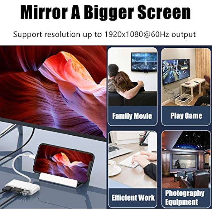 rayihni LIGHTNING TO HDMI ADAPTER FOR IPHONE/IPAD, LIGHTNING HUB 5 IN 1 USB CAMERA OTG ADAPTER 1080P DIGITAL AV SD TF CARD READER AND CHARGING PORT COMPATIBLE WITH PROJECTOR/MONITOR AND MORE USB DEVICE - Image 3