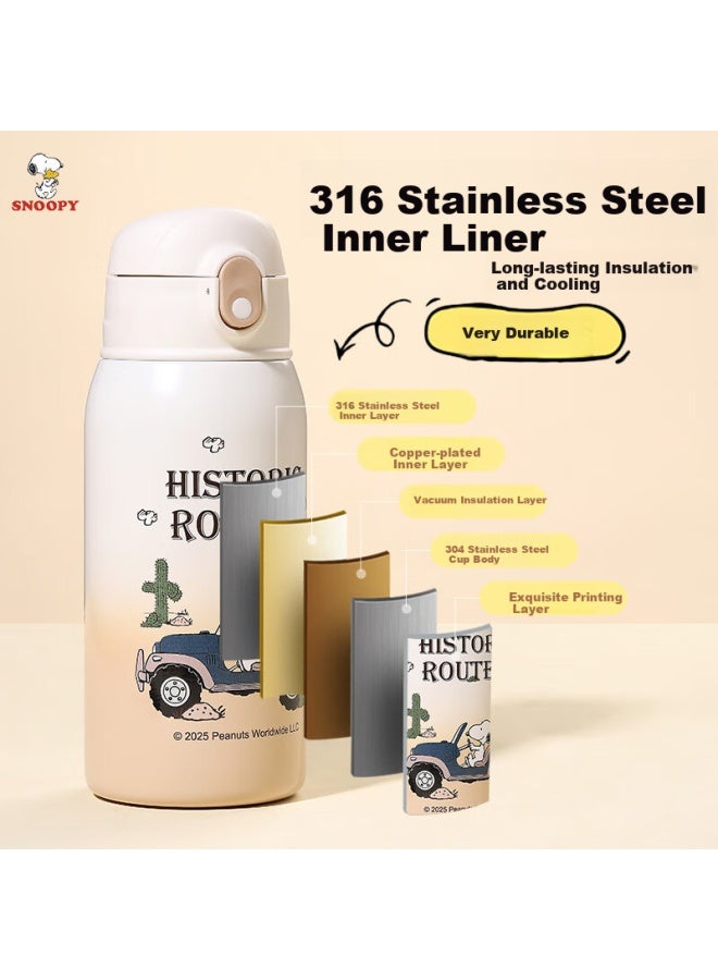 Snoopy Children'S Insulated Cup With Straw Large Capacity 316 Stainless Steel Double Lid Water Bottle For Boys And Girls Elementary School Students Drinking Cup Black - Image 2