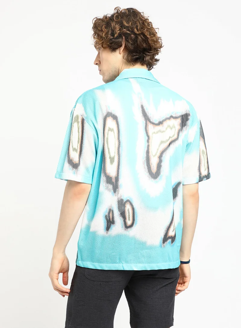 CAHOOT  Men's Sky Blue Topography Mesh Oversized Shirt for Men | Best Price UAE