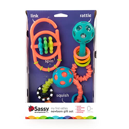Sassy My First Rattles Newborn Gift Set with 3 Soft and Flexible Rattles, Ages 0+ Months - Image 4