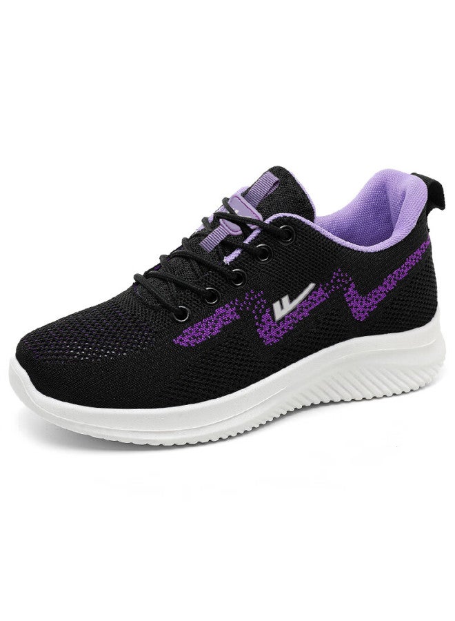 Huili Walking Shoes, Comfortable For Spring And Autumn, Lightweight Sneakers For Women, Non-slip, Soft-soled For Middle-aged And Elderly, Model 1508, Black And Purple, Size 41 - Image 4