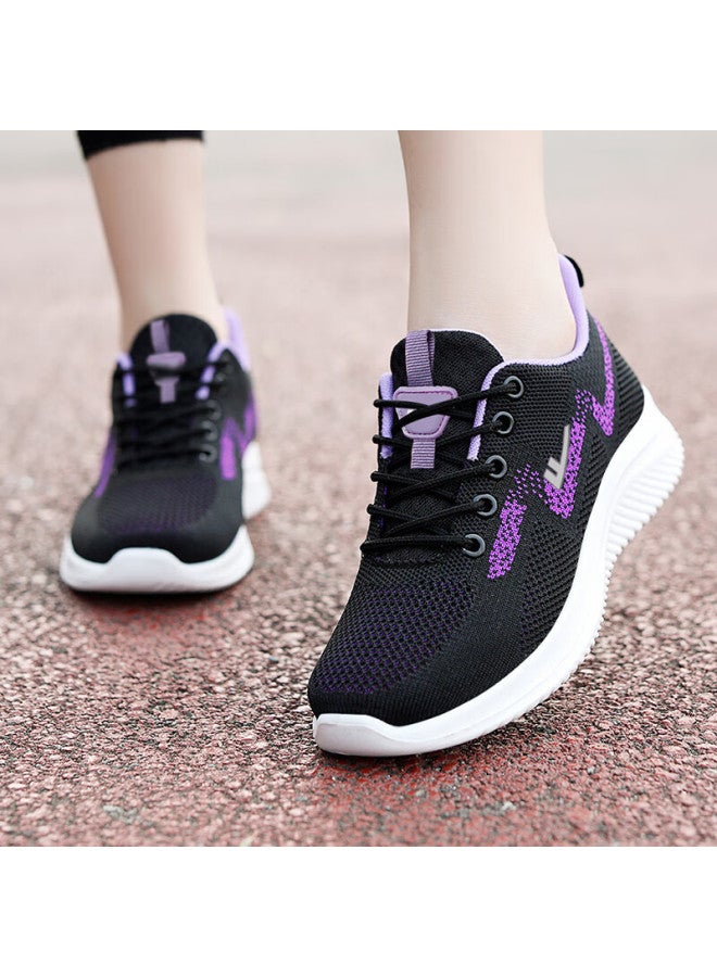 Huili Walking Shoes, Comfortable For Spring And Autumn, Lightweight Sneakers For Women, Non-slip, Soft-soled For Middle-aged And Elderly, Model 1508, Black And Purple, Size 41 - Image 2