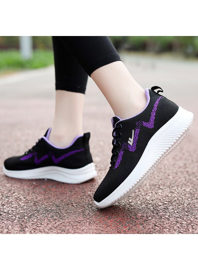 Huili Walking Shoes, Comfortable For Spring And Autumn, Lightweight Sneakers For Women, Non-slip, Soft-soled For Middle-aged And Elderly, Model 1508, Black And Purple, Size 41 - Image 3