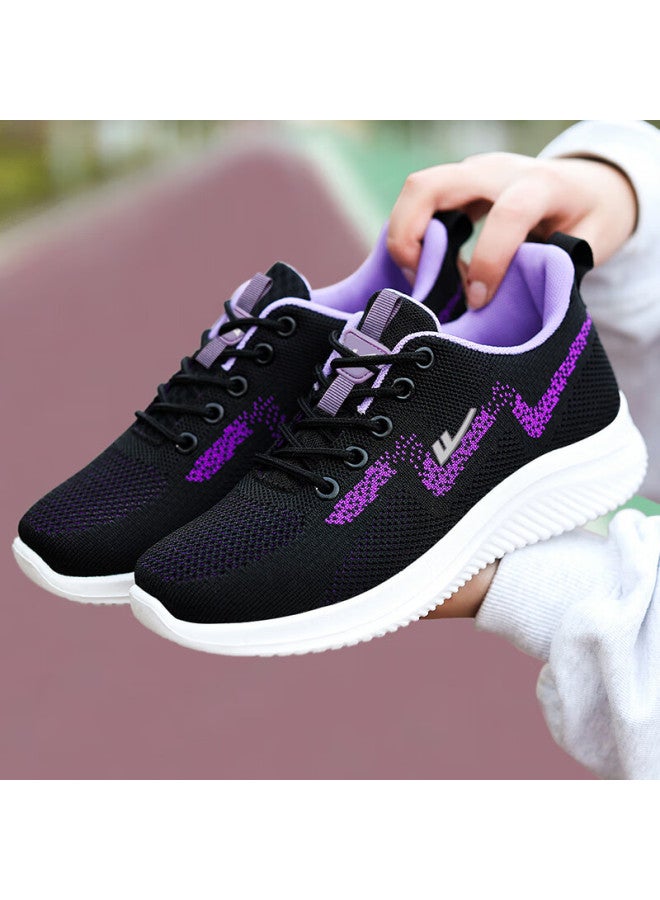 Huili Walking Shoes, Comfortable For Spring And Autumn, Lightweight Sneakers For Women, Non-slip, Soft-soled For Middle-aged And Elderly, Model 1508, Black And Purple, Size 41 - Image 1