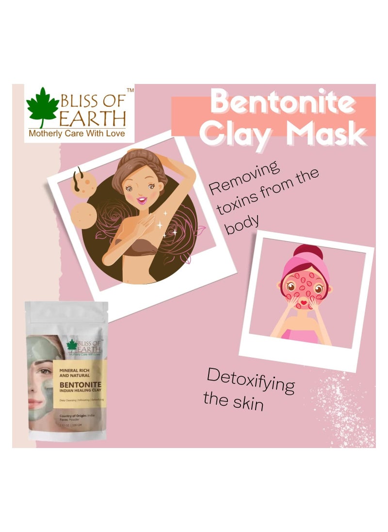 BLISS OF EARTH Bliss of Earth 100% Pure Bentonite Clay Powder Natural Detoxifying Healing Facial Mask Pack of 5  - Image 3