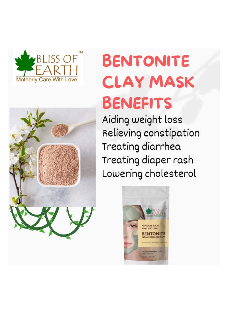 BLISS OF EARTH Bliss of Earth 100% Pure Bentonite Clay Powder Natural Detoxifying Healing Facial Mask Pack of 5  - Image 4