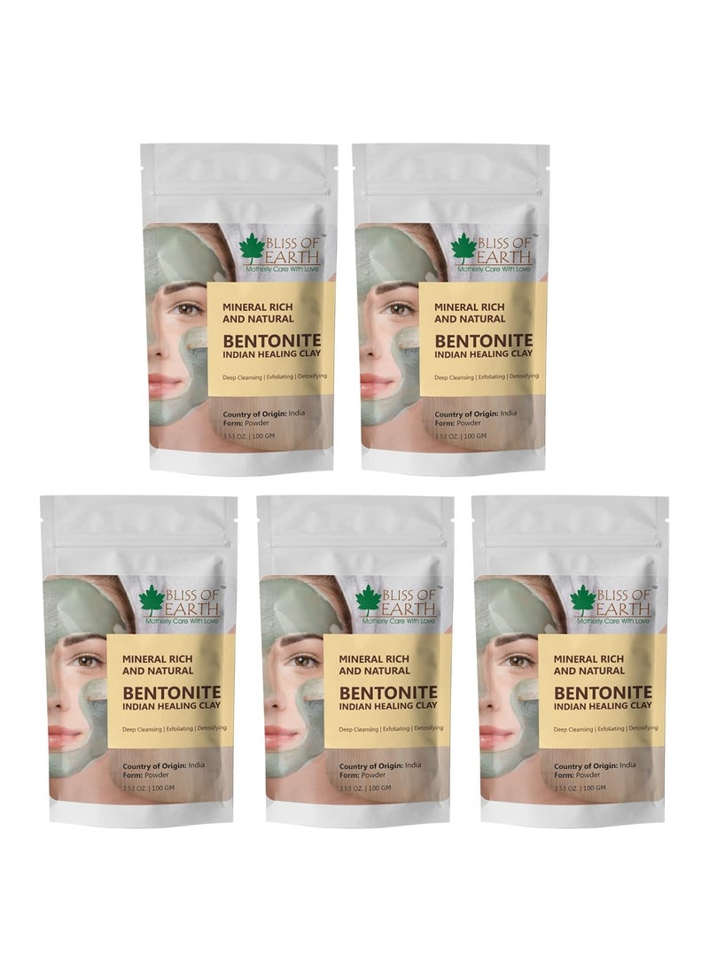 BLISS OF EARTH Bliss of Earth 100% Pure Bentonite Clay Powder Natural Detoxifying Healing Facial Mask Pack of 5  - Image 1