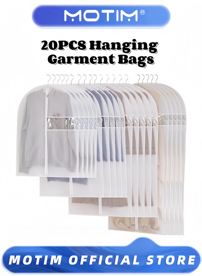 Motim 20PCS Hanging Garment Bags Dustproof Clothes Cover with Zipper Long Plastic Clothes Storage Cover Breathable Suit Dust Cover 80-140CM Sealed Clothes Protector for Dress Gowns Coats Sweater  - Image 1