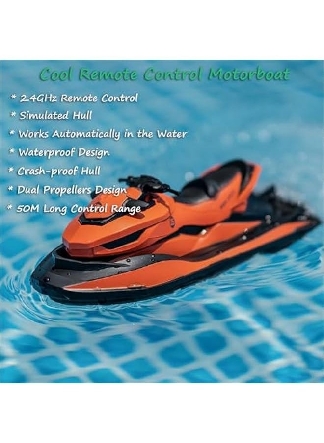 2.4GHz Remote Control Jet Ski, High Speed RC Motorboat Water Toy Dual Propellers Motorboat Model Toy 2 Speed Levels Boat Toy with 50 Meters Control Range (Blue)  - Image 2