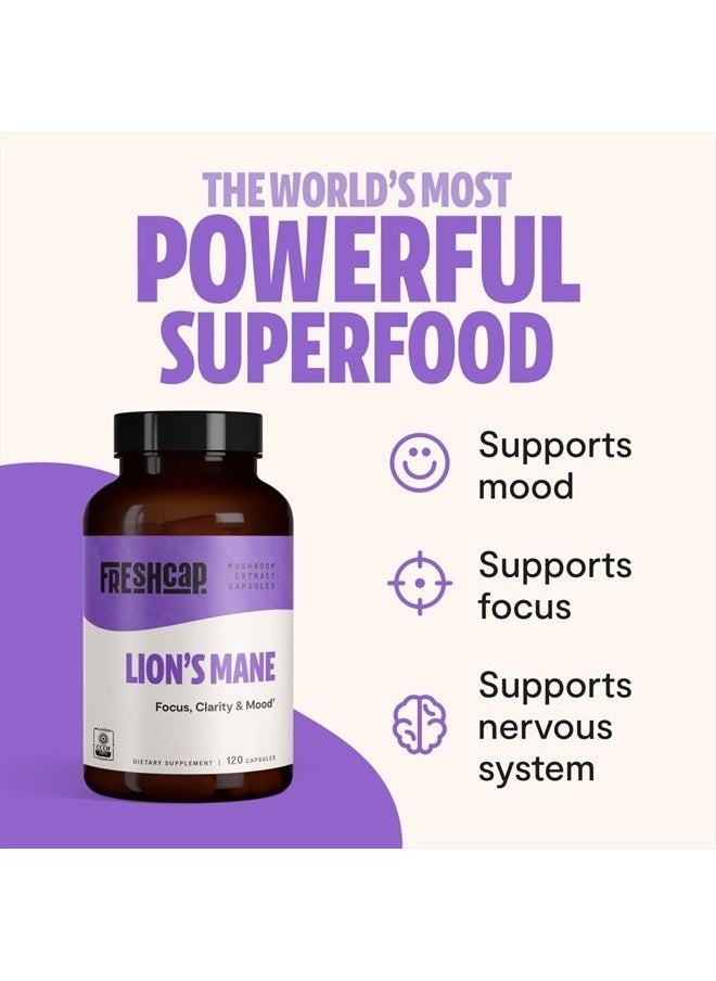 FreshCap Mushrooms - FreshCap Lion's Mane Mushroom Supplement - Cognition, Focus, Mental Clarity - Two Month Supply (120 Capsules) - Organic and Dual Extracted 1000 mg… - Image 1