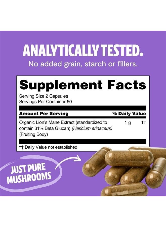 FreshCap Mushrooms - FreshCap Lion's Mane Mushroom Supplement - Cognition, Focus, Mental Clarity - Two Month Supply (120 Capsules) - Organic and Dual Extracted 1000 mg… - Image 1