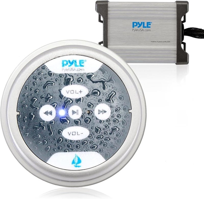 Pyle Waterproof Bluetooth Marine Amplifier Receiver - Weatherproof 2 Channel Wireless Amp for Stereo Speaker with 600 Watt Power, Wired RCA, AUX and MP3 Audio Input Cable, Silver - Image 1