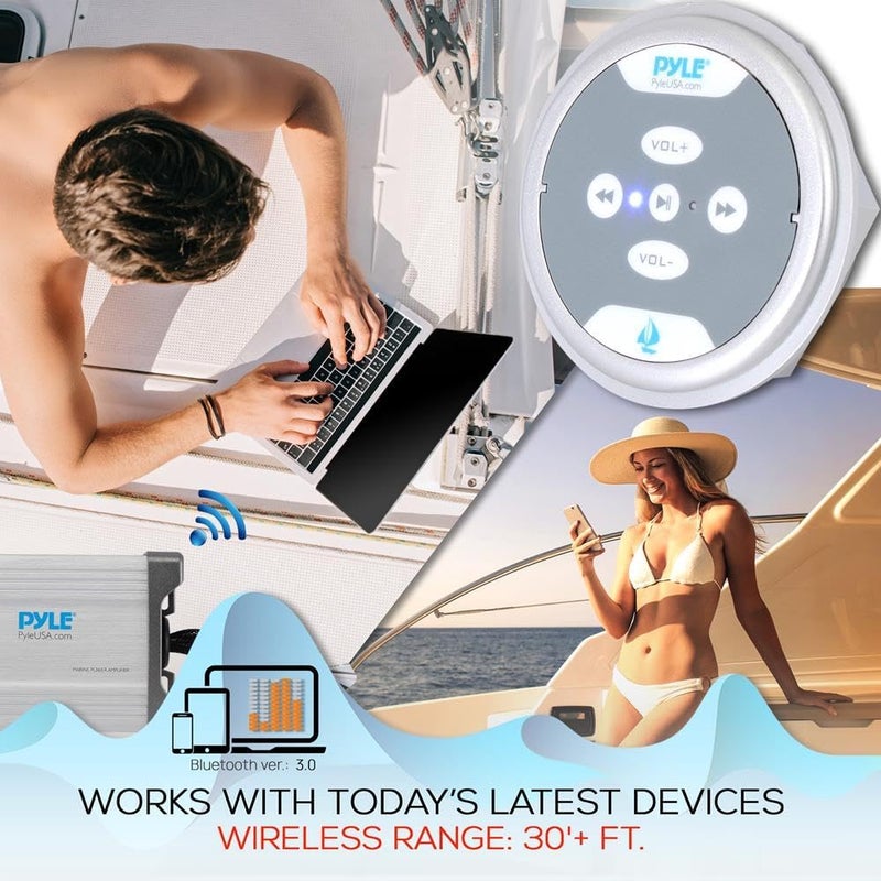 Pyle Waterproof Bluetooth Marine Amplifier Receiver - Weatherproof 2 Channel Wireless Amp for Stereo Speaker with 600 Watt Power, Wired RCA, AUX and MP3 Audio Input Cable, Silver - Image 3