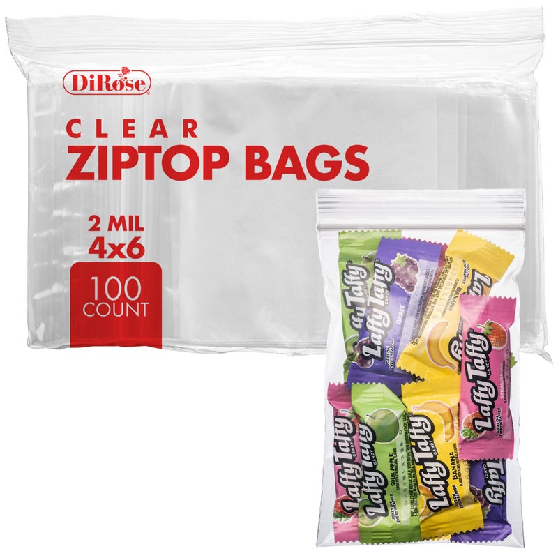 Dirose Reclosable Poly Zip Top Bags - 4"" X 6"" (100 Count)  2 Mil - Plastic Ziplock Bags - Resealable Plastic Bags With Zipper - Clear Baggies For Jewelry  Pills  Candy - Image 1
