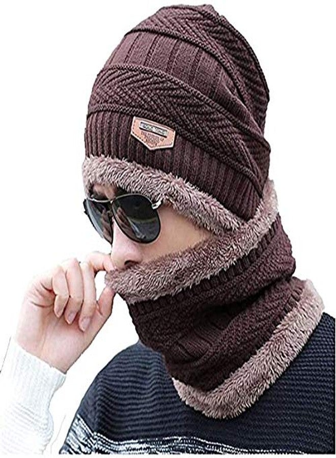 CLOTHERA طقم قبعة شتوية سميكة محبوكة من قطعتين من كلوثيرا للرجال والنساء (بني) - Image 2