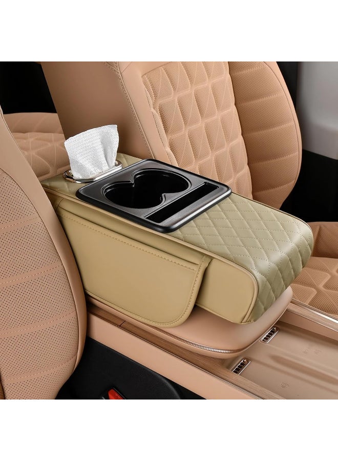 Car Armrest Cushion, Auto Center Console Cover with 2 Storage Bags Cup Holder, Tissue Box Slot, Phone Slot for Sedans, Car Accessories Interior Organizers Orange - Image 1
