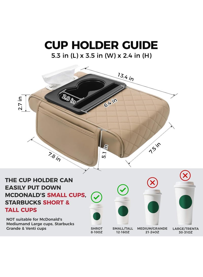 Car Armrest Cushion, Auto Center Console Cover with 2 Storage Bags Cup Holder, Tissue Box Slot, Phone Slot for Sedans, Car Accessories Interior Organizers Orange - Image 4