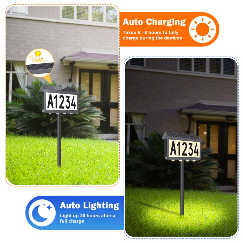 Brightever Solar Address Signs, House Number for Outside Waterproof, 3-Color LED Illuminated Address Plaques with Stake, Wall Mounted Solar Powered Light Up Address Numbers for Houses, 1-Pack, Grey - Image 5