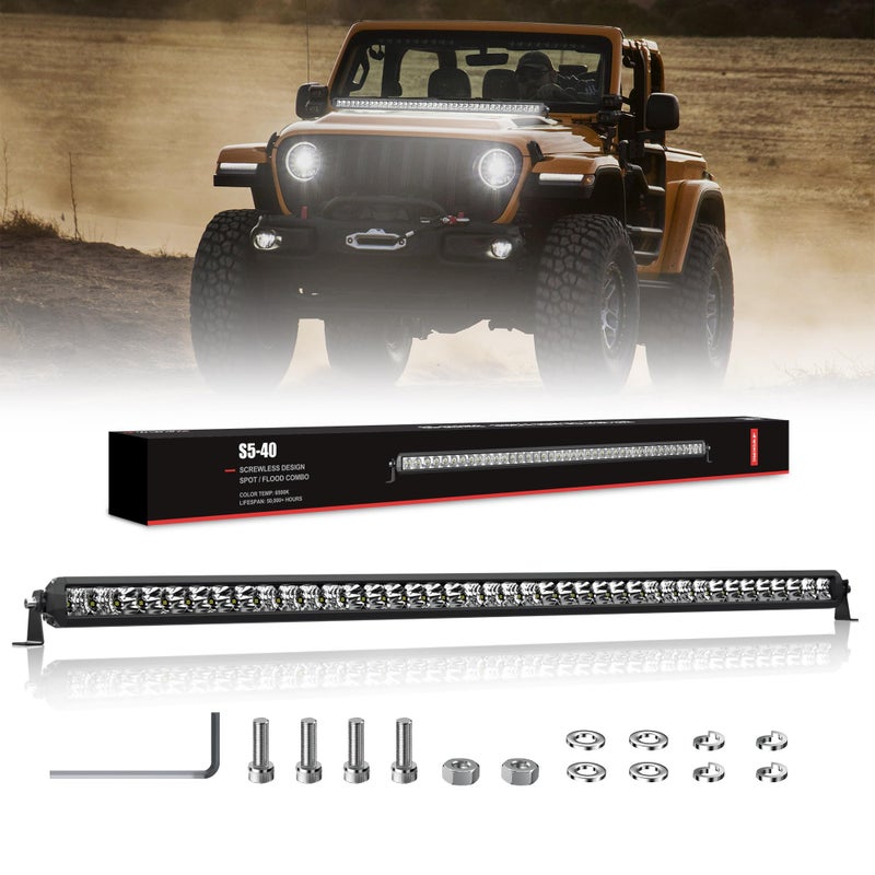 LED Light Bar 42 inch 4WDKING 200W Off Road LED Spot Flood Combo Work Light High Bright Truck Driving Fog Lamp IP69K Waterproof for Truck Cars ATV UTV Boat