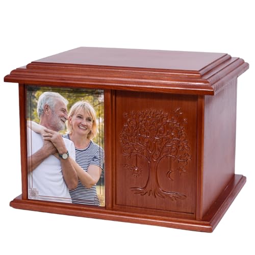 Niyanghome Double Urn for 2 Adults, Urns for Ashes for Man Women, Tree of Life Cremation Urns for Human Ashes Two Person Adult Female Male, Wooden Companion Urns Large Box Holds 4 x 6 inch Photo - Image 1