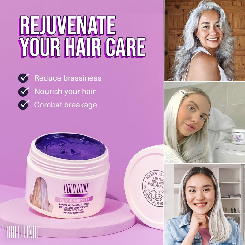 Bold Uniq Purple Hair Mask - Toner For Blonde, Platinum, Bleached, Silver, Gray, Ash & Brassy Hair - Remove Yellow Tones & Condition Dry, Damaged Hair - Cruelty Free & Vegan - 6.76oz - Image 2