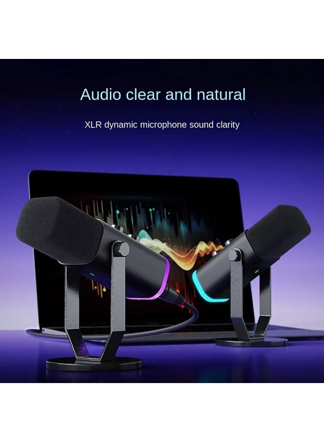 TANGBLIB USB/XLR Dynamic Microphone for Podcast Recording, PC Computer Gaming Streaming Mic with RGB Light, Mute Button, Headphones Jack, Desktop Stand, Vocal Mic for Singing YouTube-AmpliGame AM8 - Image 3