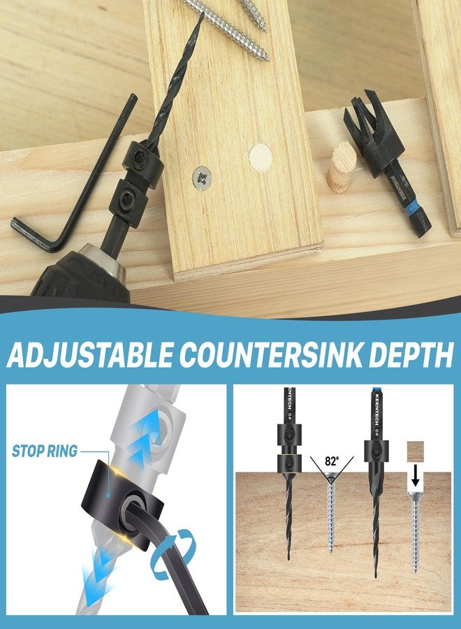KEENTECH 22-piece Countersink Drill Bit Set, 1/4" Hex Shank Tapered Countersink Drill Bits with 4PCS Wood Plug Cutter, Adjustable Depth Counter Sink Drill Bit for Woodworking with A Sturdy Storage Box - Image 4