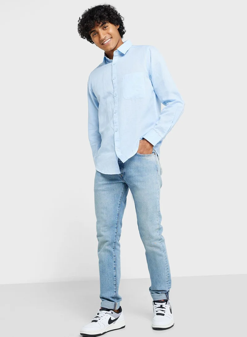 Seventy Five Men Blue Slim Fit Casual Linen Cotton Sustainable Shirt