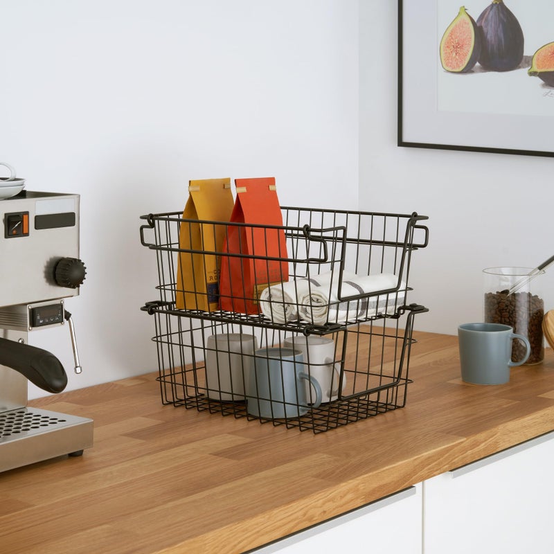 TRINITY 2-Pack Stackable Metal Wire Storage Baskets With Handles, Black, 11 Inches - Image 2
