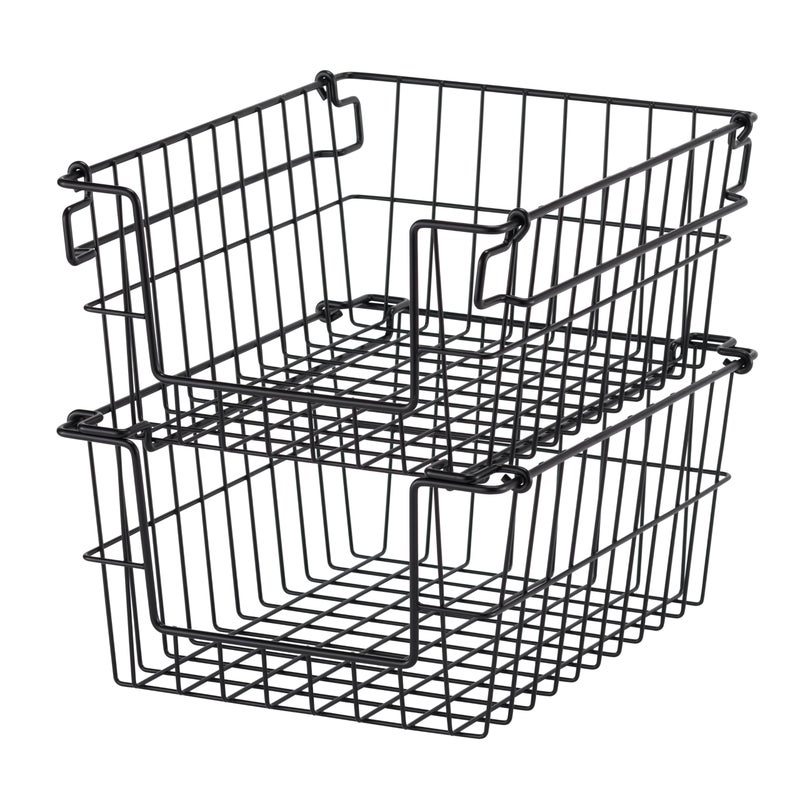 TRINITY 2-Pack Stackable Metal Wire Storage Baskets With Handles, Black, 11 Inches - Image 1