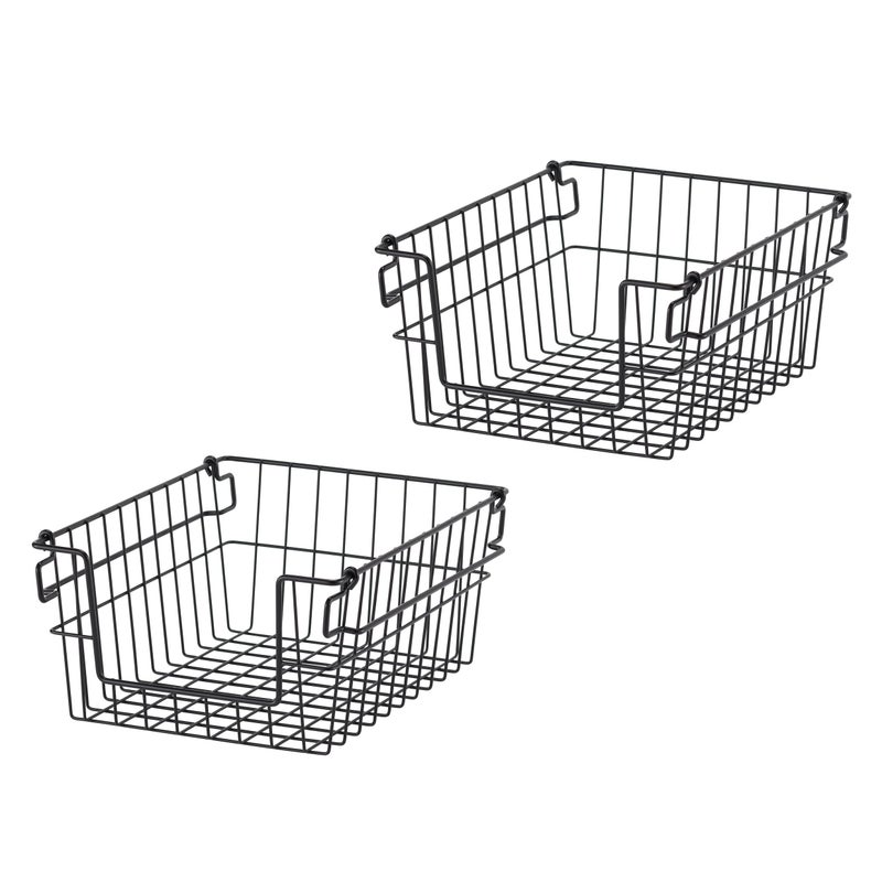 TRINITY 2-Pack Stackable Metal Wire Storage Baskets With Handles, Black, 11 Inches - Image 4